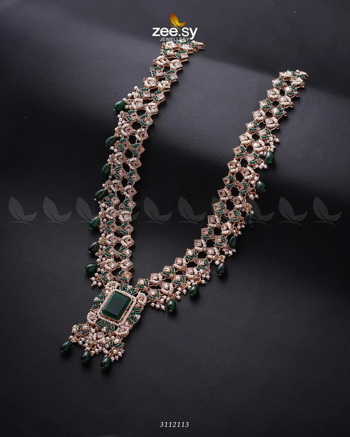 Burro's-tail Long Malla Necklace Golden Green Mala Necklace - Zeesy Jewellery Pakistan | Premium Artificial & Imitation Jewellery