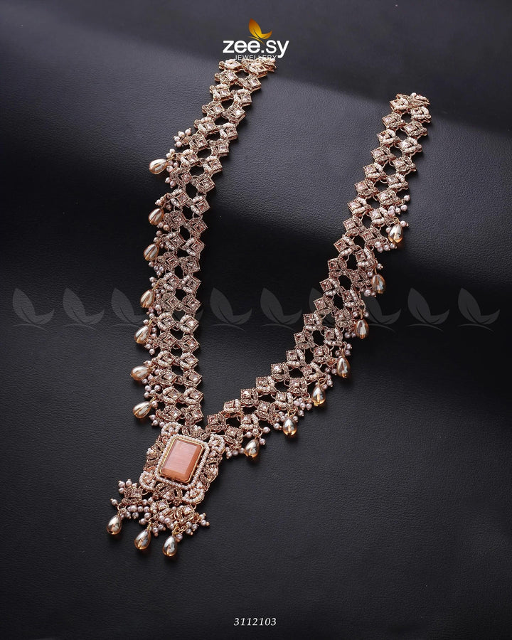 Burro's-tail Long Malla Necklace Golden Champagne Mala Necklace - Zeesy Jewellery Pakistan | Premium Artificial & Imitation Jewellery