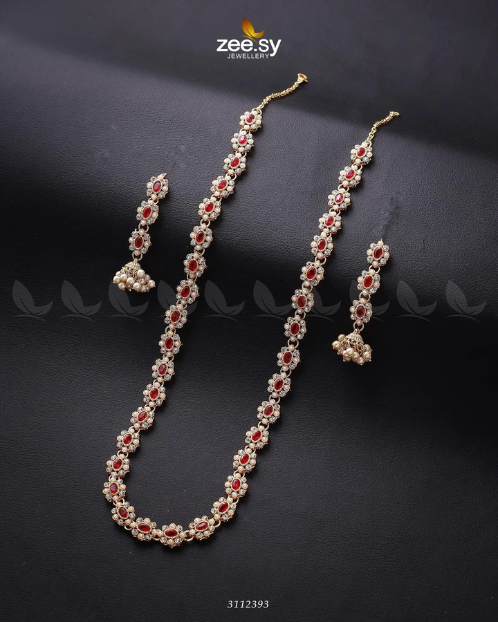Reema Malla Necklace Golden Red Malla Necklace - Zeesy Jewellery Pakistan | Premium Artificial & Imitation Jewellery