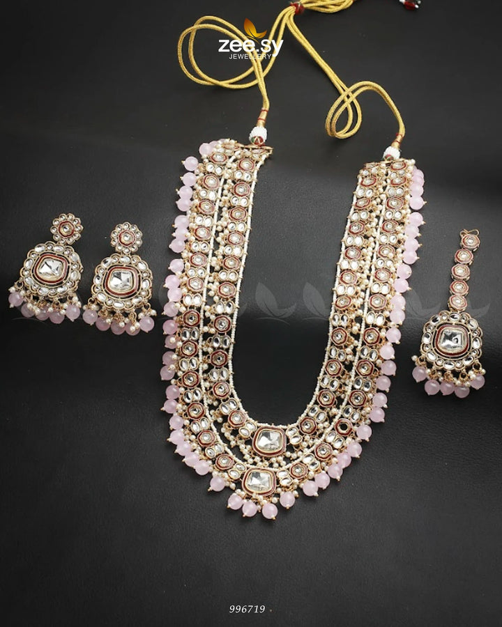 Acacia Malla Necklace Set Mint pink Malla Necklace - Zeesy Jewellery Pakistan | Premium Artificial & Imitation Jewellery