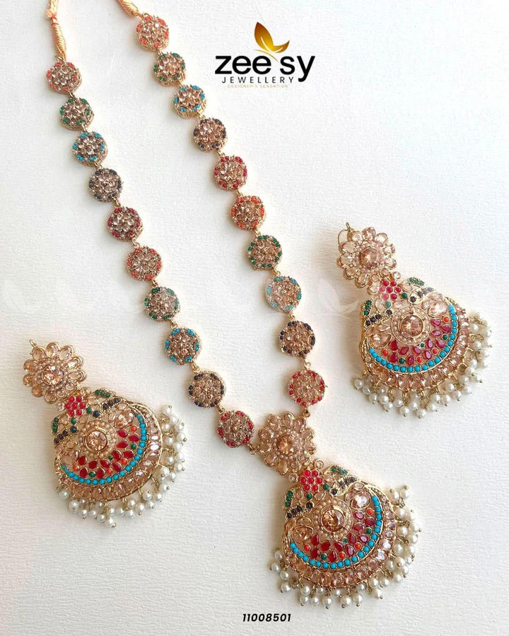 Multi-Toned Floral Malla Necklace Set Champagne Malla Necklace - Zeesy Jewellery Pakistan | Premium Artificial & Imitation Jewellery