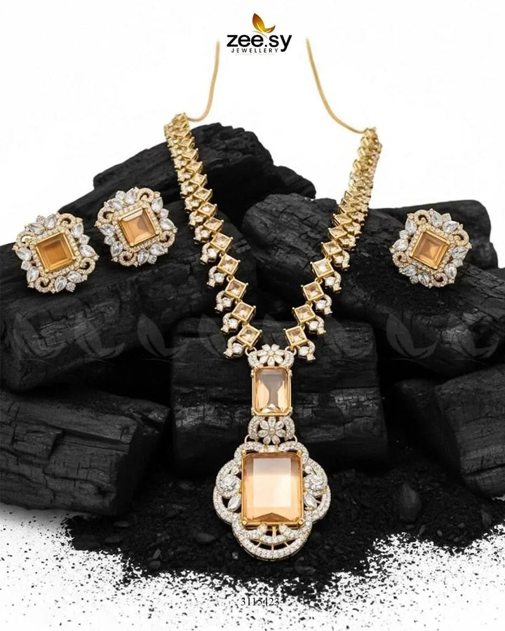Safina Malla Necklace Set Golden Champagne Malla Necklace - Zeesy Jewellery Pakistan | Premium Artificial & Imitation Jewellery