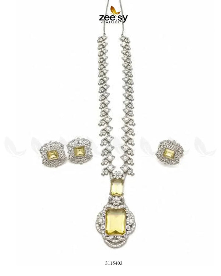 Safina Malla Necklace Set Silver Yellow Malla Necklace - Zeesy Jewellery Pakistan | Premium Artificial & Imitation Jewellery