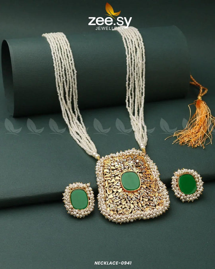 Gajra Pearl Malla Green Necklace Sets - Zeesy Jewellery Pakistan | Premium Artificial & Imitation Jewellery