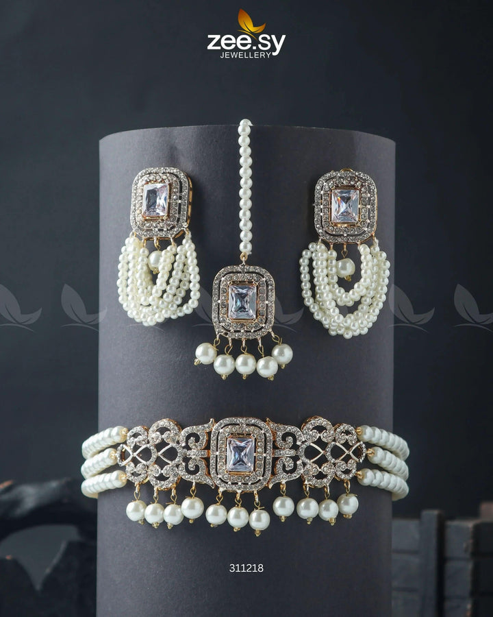 Marasim Choker Necklace White Necklace Sets - Zeesy Jewellery Pakistan | Premium Artificial & Imitation Jewellery