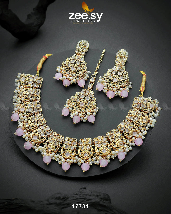 Amaryllis Necklace Mint Pink Necklace Sets - Zeesy Jewellery Pakistan | Premium Artificial & Imitation Jewellery