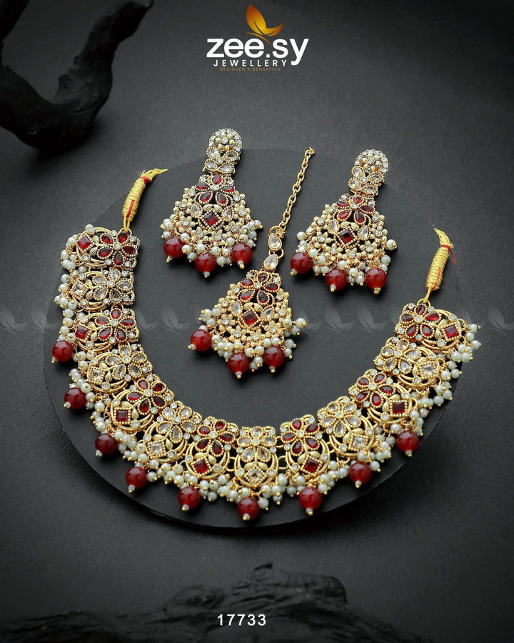 Amaryllis Necklace Red Necklace Sets - Zeesy Jewellery Pakistan | Premium Artificial & Imitation Jewellery