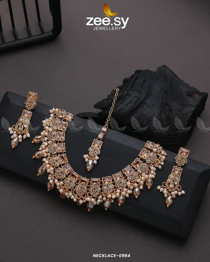 NECKLACE-0964 Champagne Necklace Sets - Zeesy Jewellery Pakistan | Premium Artificial & Imitation Jewellery