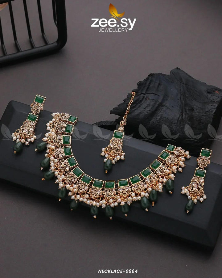 NECKLACE-0964 Green Necklace Sets - Zeesy Jewellery Pakistan | Premium Artificial & Imitation Jewellery