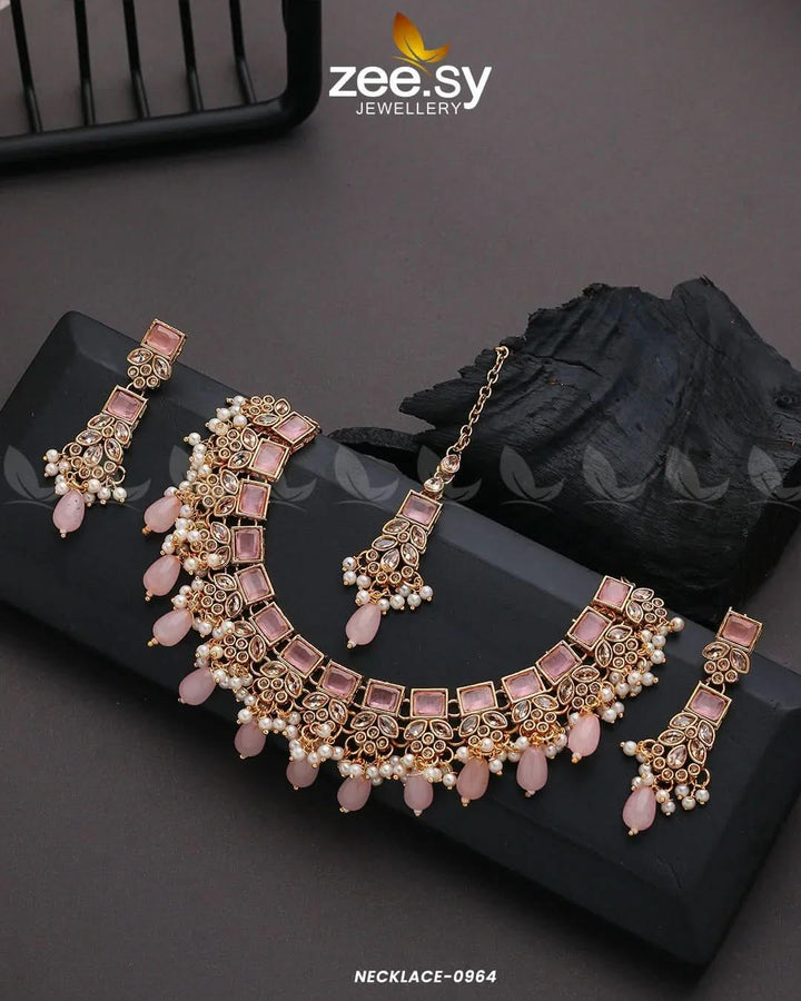 NECKLACE-0964 Pink Necklace Sets - Zeesy Jewellery Pakistan | Premium Artificial & Imitation Jewellery
