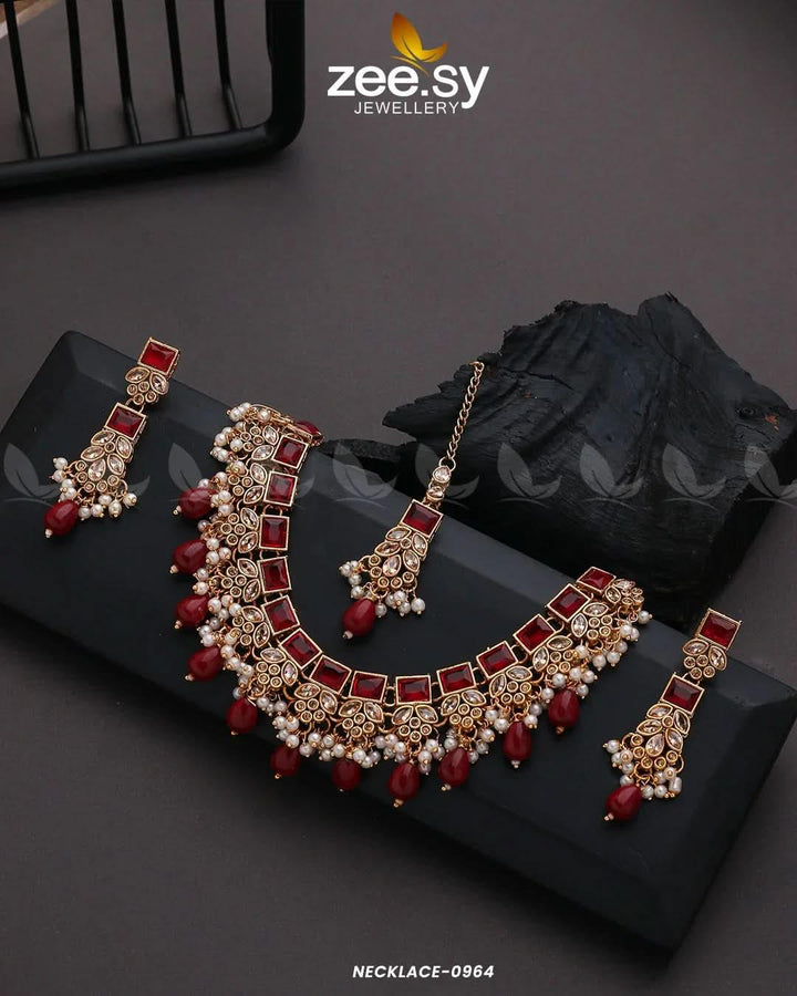 NECKLACE-0964 Red Necklace Sets - Zeesy Jewellery Pakistan | Premium Artificial & Imitation Jewellery