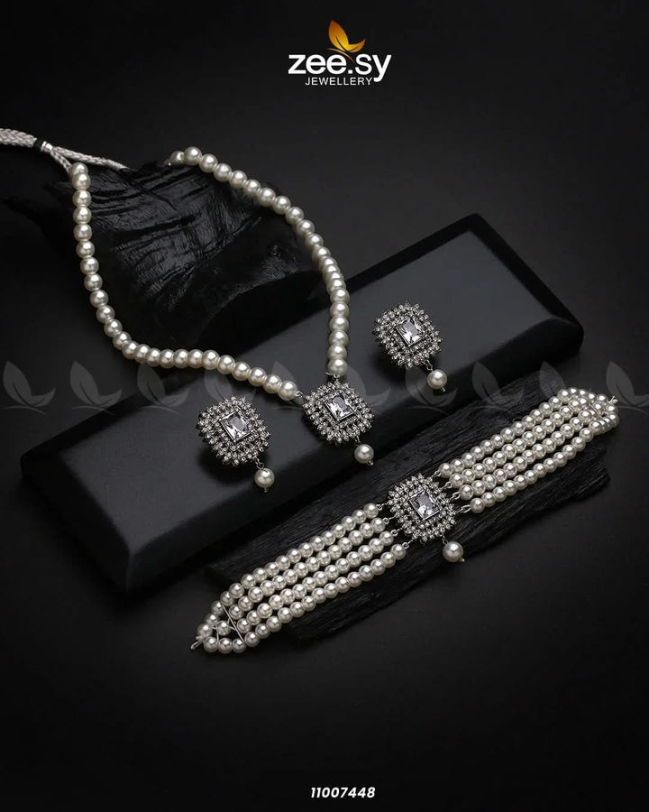 NECKLACE-1005 White Necklace Sets - Zeesy Jewellery Pakistan | Premium Artificial & Imitation Jewellery