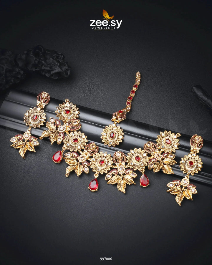Angelonia Necklace Set Red Necklace Sets - Zeesy Jewellery Pakistan | Premium Artificial & Imitation Jewellery