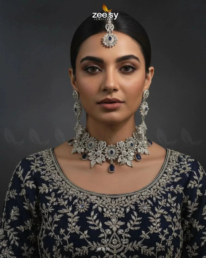 Angelonia Necklace Set Silver Blue Necklace Sets - Zeesy Jewellery Pakistan | Premium Artificial & Imitation Jewellery