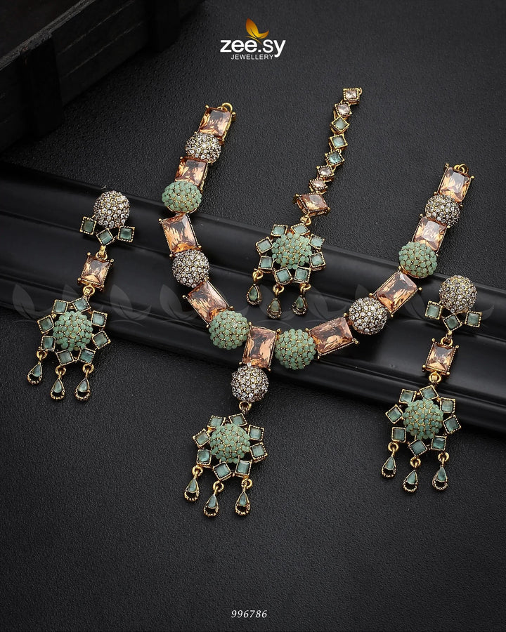 Agapanthus Necklace Set Mint Green Necklace Sets - Zeesy Jewellery Pakistan | Premium Artificial & Imitation Jewellery
