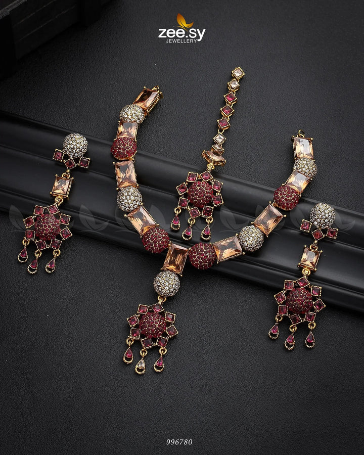Agapanthus Necklace Set Fuchsia Necklace Sets - Zeesy Jewellery Pakistan | Premium Artificial & Imitation Jewellery