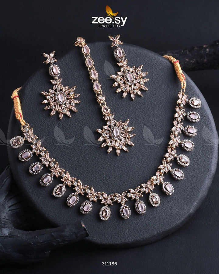 Solara Necklace Set Mint pink Necklace Sets - Zeesy Jewellery Pakistan | Premium Artificial & Imitation Jewellery