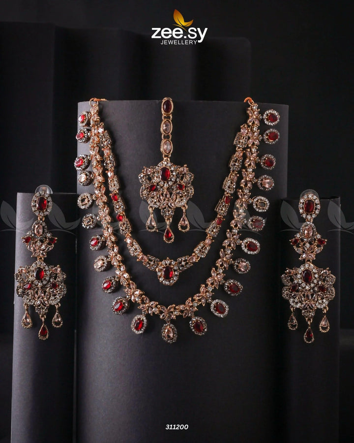 Zarqa Necklace champagne & Red Necklace Sets - Zeesy Jewellery Pakistan | Premium Artificial & Imitation Jewellery