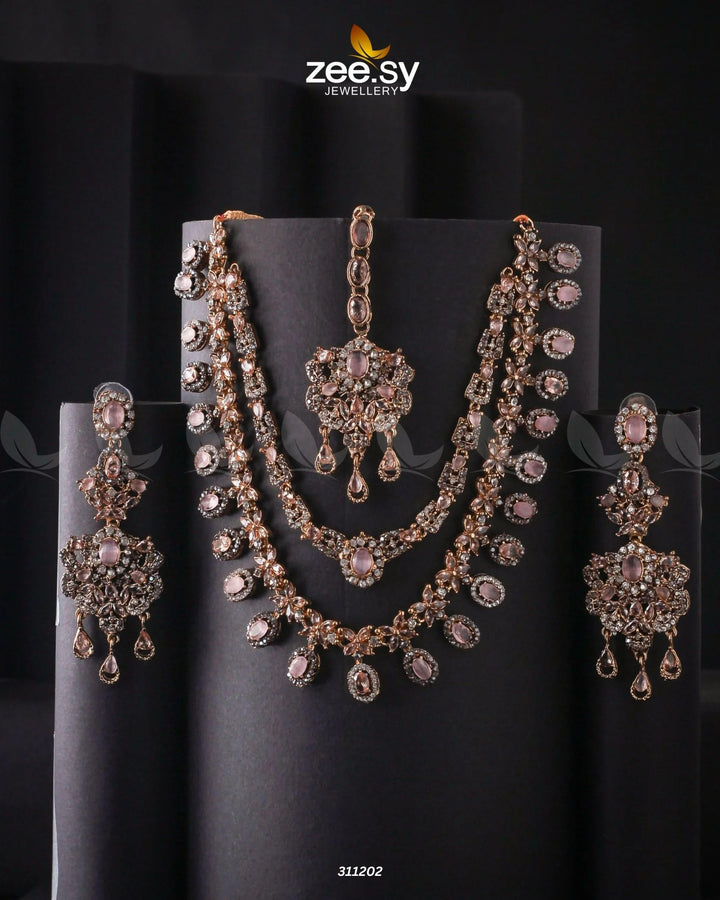 Zarqa Necklace Champagne & Mint Pink Necklace Sets - Zeesy Jewellery Pakistan | Premium Artificial & Imitation Jewellery
