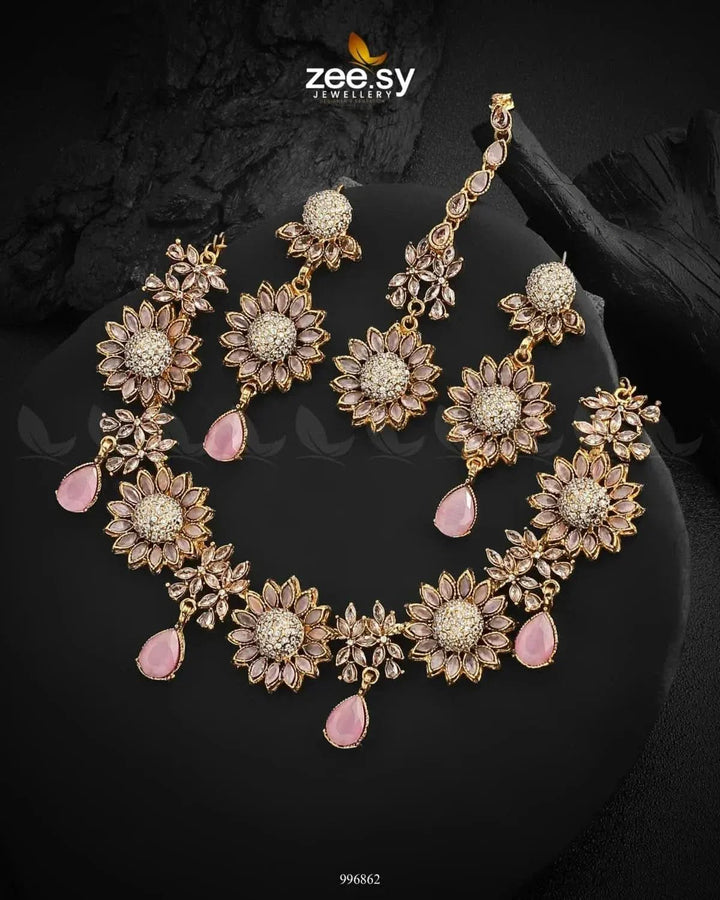 Oleander Necklace Set Mint pink Necklace Sets - Zeesy Jewellery Pakistan | Premium Artificial & Imitation Jewellery