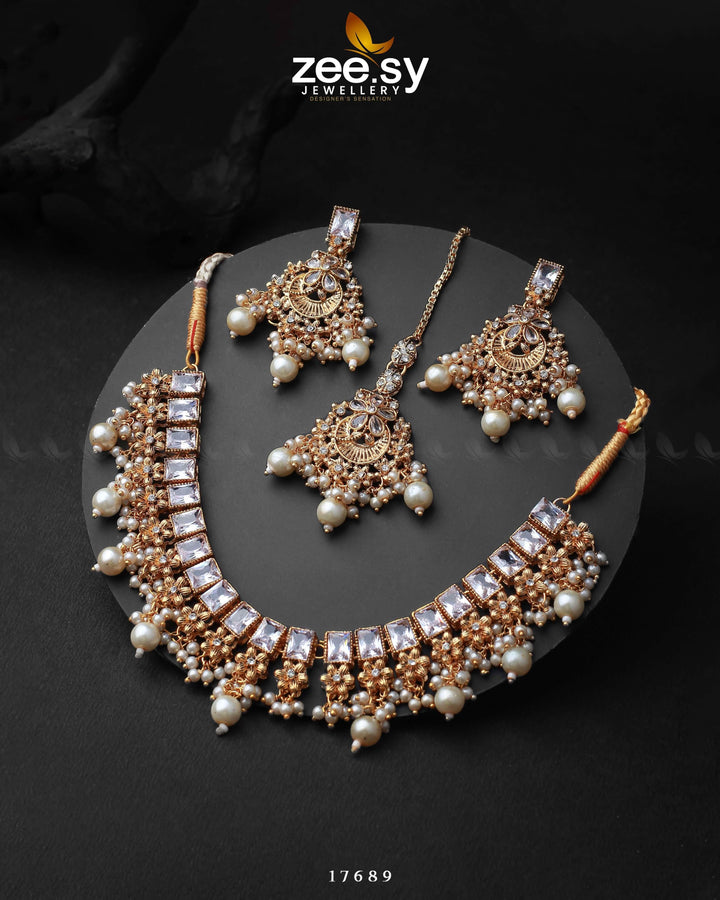 Prism Necklace Golden Pearl Necklace Sets - Zeesy Jewellery Pakistan | Premium Artificial & Imitation Jewellery