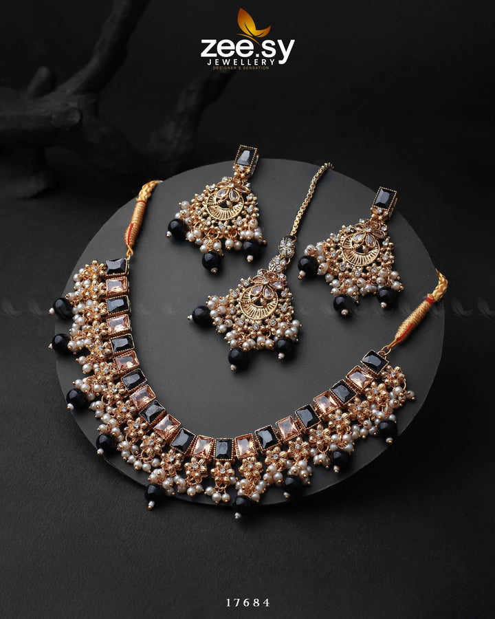 Prism Necklace Golden Black Necklace Sets - Zeesy Jewellery Pakistan | Premium Artificial & Imitation Jewellery