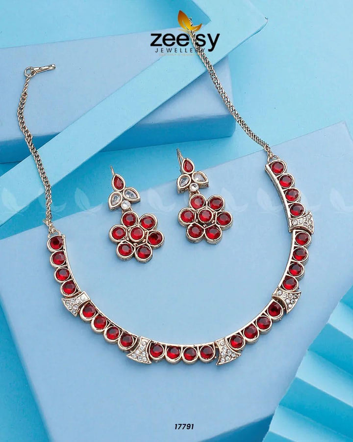 Textured Necklace Golden Red Necklace Sets - Zeesy Jewellery Pakistan | Premium Artificial & Imitation Jewellery
