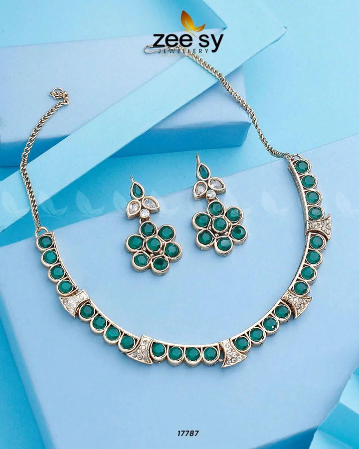 Textured Necklace Golden Green Necklace Sets - Zeesy Jewellery Pakistan | Premium Artificial & Imitation Jewellery