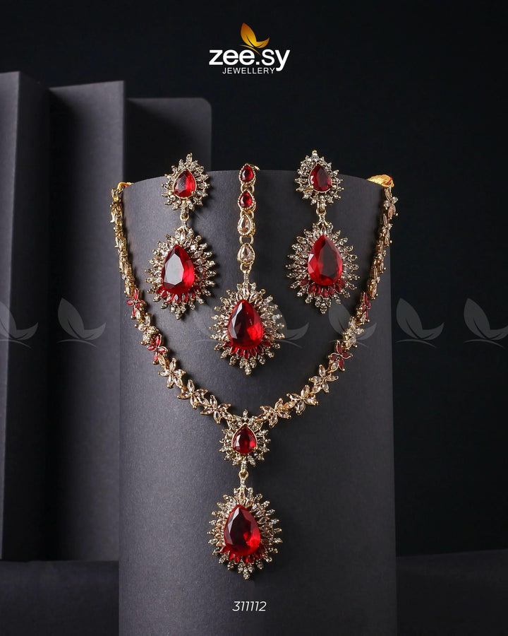 Zilla Necklace Golden Red Necklace Sets - Zeesy Jewellery Pakistan | Premium Artificial & Imitation Jewellery