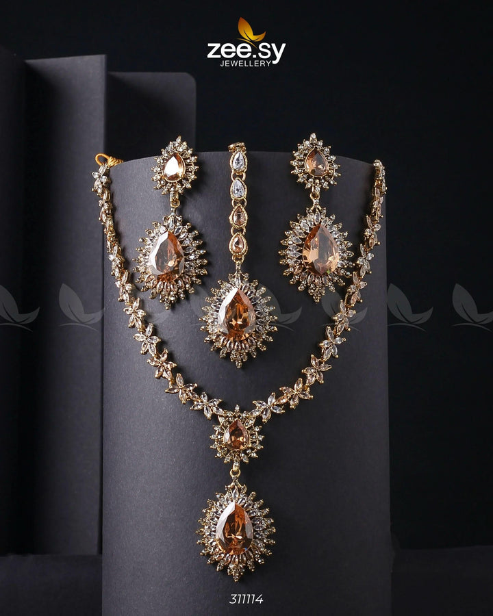 Zilla Necklace Golden Champagne Necklace Sets - Zeesy Jewellery Pakistan | Premium Artificial & Imitation Jewellery