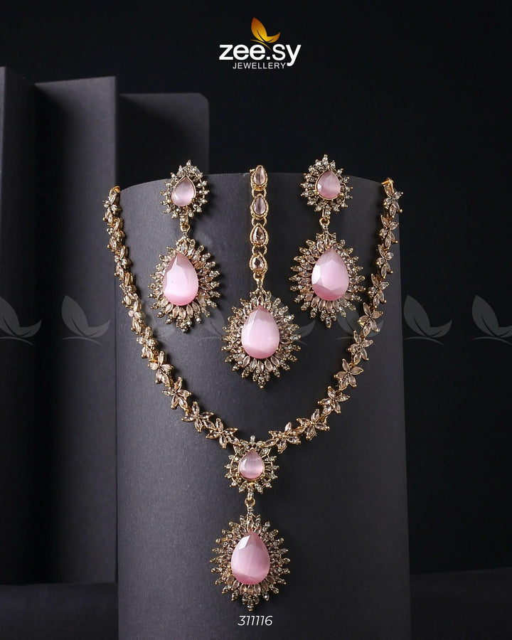 Zilla Necklace Golden Mint Pink Necklace Sets - Zeesy Jewellery Pakistan | Premium Artificial & Imitation Jewellery