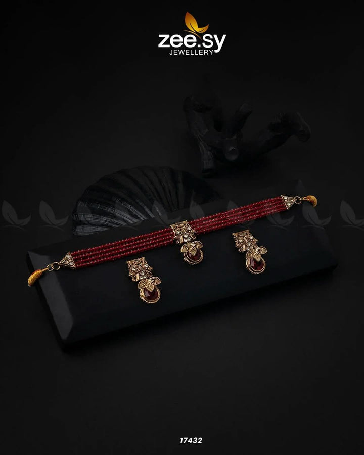 Egyptian Choker Necklace Golden Red Necklace Sets - Zeesy Jewellery Pakistan | Premium Artificial & Imitation Jewellery