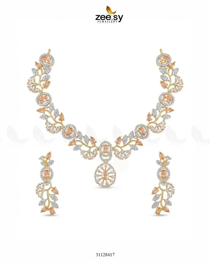 Golden Bold Stone Necklace Set Golden Champagne Necklace Sets - Zeesy Jewellery Pakistan | Premium Artificial & Imitation Jewellery