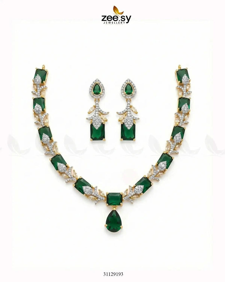 Golden Gilded Statement Necklace Set Golden Green Necklace Sets - Zeesy Jewellery Pakistan | Premium Artificial & Imitation Jewellery