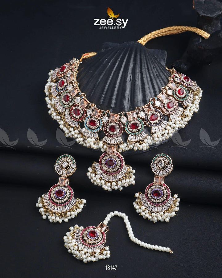 Anaya Necklace Set Golden Red Necklace Sets - Zeesy Jewellery Pakistan | Premium Artificial & Imitation Jewellery
