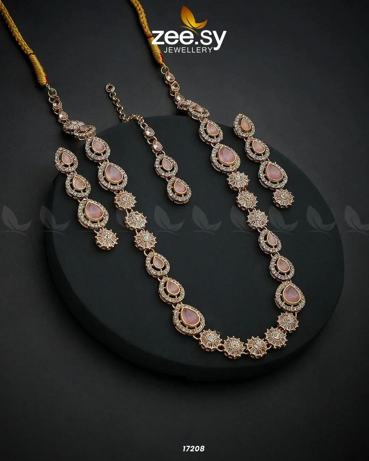 Serenity Malla Necklace Golden Mint Pink Necklace Sets - Zeesy Jewellery Pakistan | Premium Artificial & Imitation Jewellery