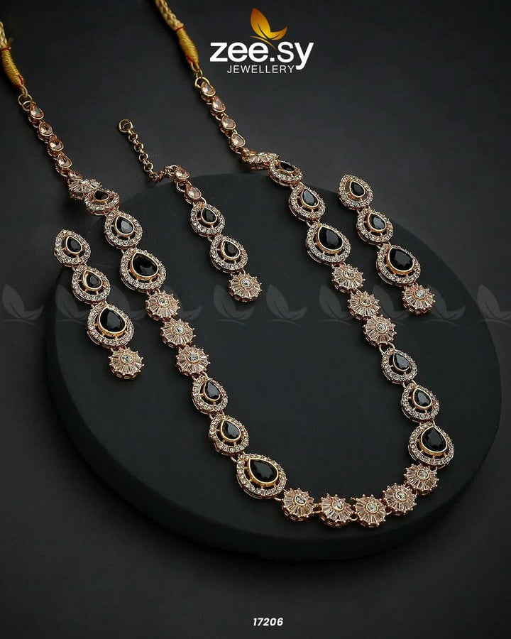 Serenity Malla Necklace Golden Black Necklace Sets - Zeesy Jewellery Pakistan | Premium Artificial & Imitation Jewellery