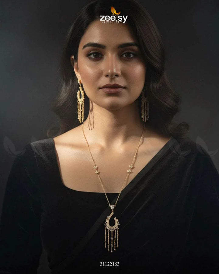 Crescent Tassel Drop Necklace Set Necklace Sets - Zeesy Jewellery Pakistan | Premium Artificial & Imitation Jewellery