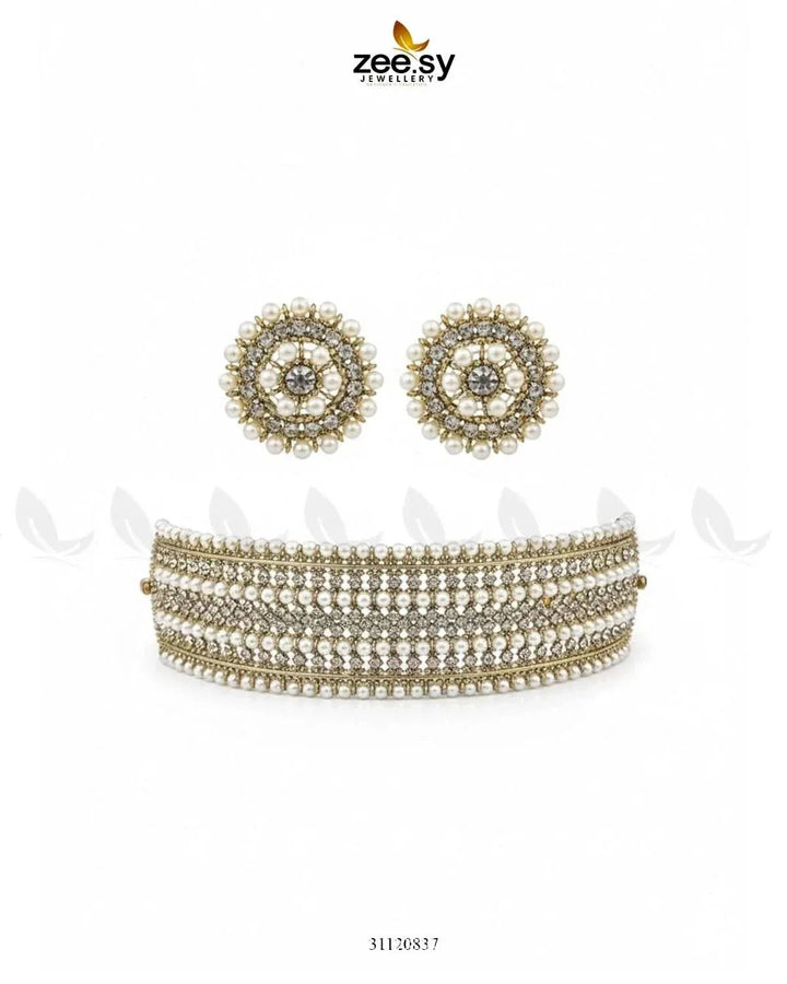 Elegant Beaded Pearl Choker Set Antique Necklace Sets - Zeesy Jewellery Pakistan | Premium Artificial & Imitation Jewellery