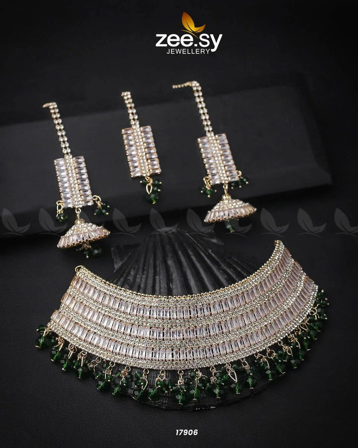 Sumayah's Choker Necklace Golden Green Necklace Sets - Zeesy Jewellery Pakistan | Premium Artificial & Imitation Jewellery