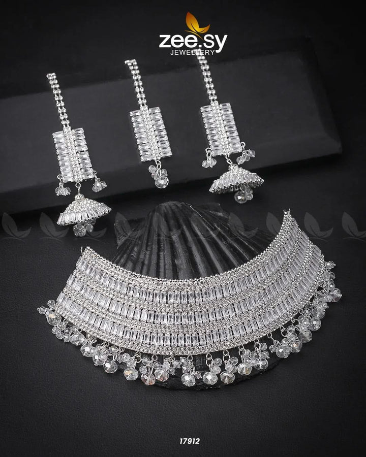 Sumayah's Choker Necklace Silver White Necklace Sets - Zeesy Jewellery Pakistan | Premium Artificial & Imitation Jewellery