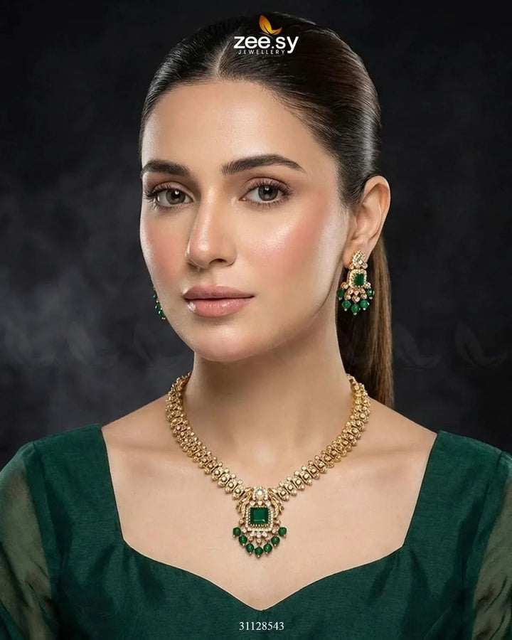 Sapphire Square Stone Necklace Set Necklace Sets - Zeesy Jewellery Pakistan | Premium Artificial & Imitation Jewellery