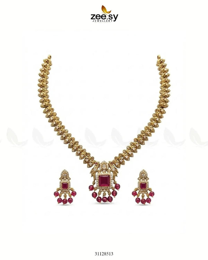 Sapphire Square Stone Necklace Set Necklace Sets - Zeesy Jewellery Pakistan | Premium Artificial & Imitation Jewellery