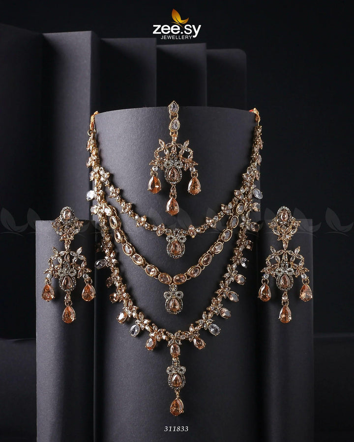 Sonya's Necklace Set Golden Champagne Necklace Sets - Zeesy Jewellery Pakistan | Premium Artificial & Imitation Jewellery