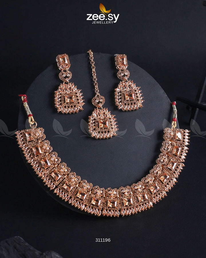 Elysium Necklace Golden Champagne Necklace Sets - Zeesy Jewellery Pakistan | Premium Artificial & Imitation Jewellery