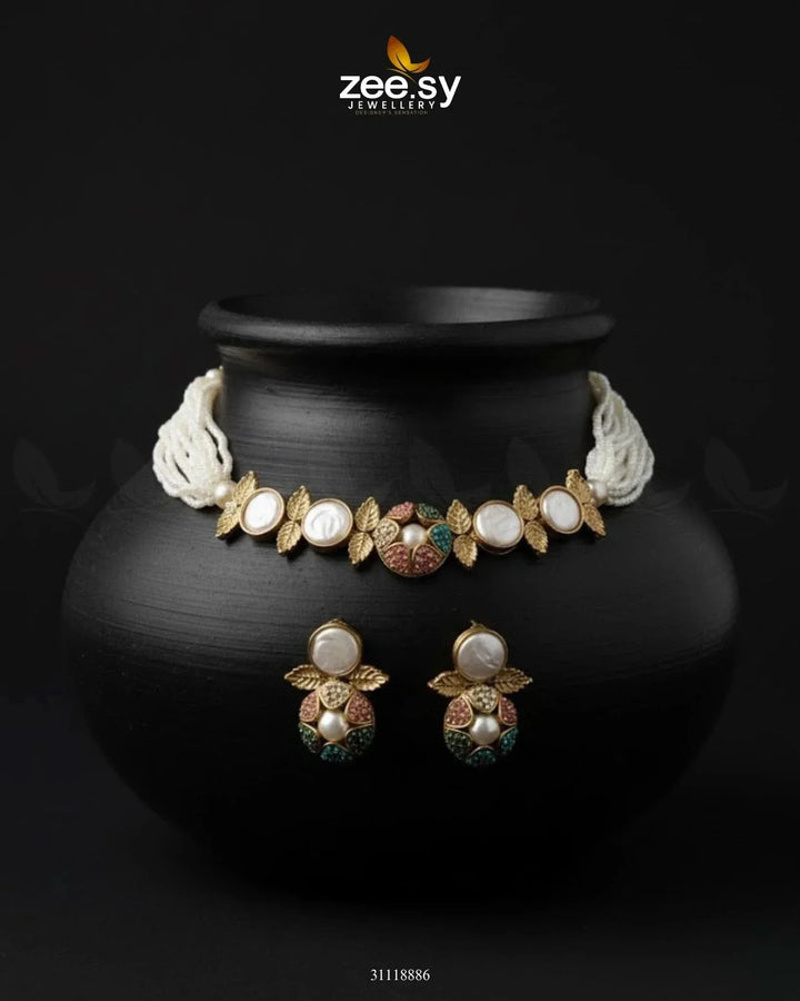 Crest Choker Necklace Set Multi Necklace Sets - Zeesy Jewellery Pakistan | Premium Artificial & Imitation Jewellery