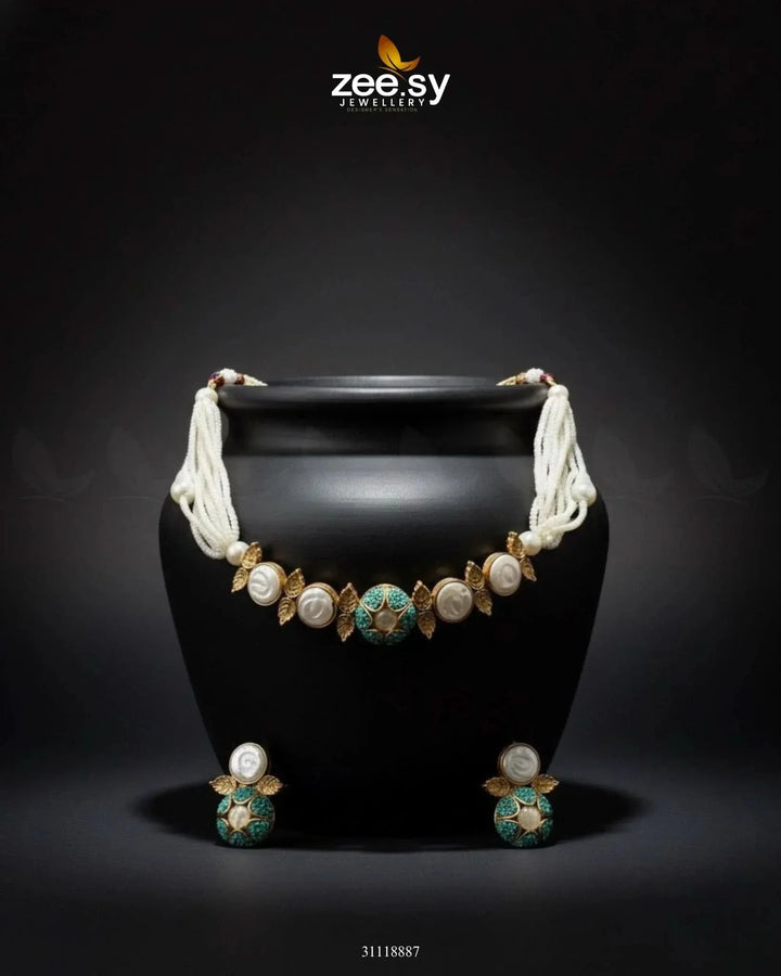 Crest Choker Necklace Set Feroza Necklace Sets - Zeesy Jewellery Pakistan | Premium Artificial & Imitation Jewellery