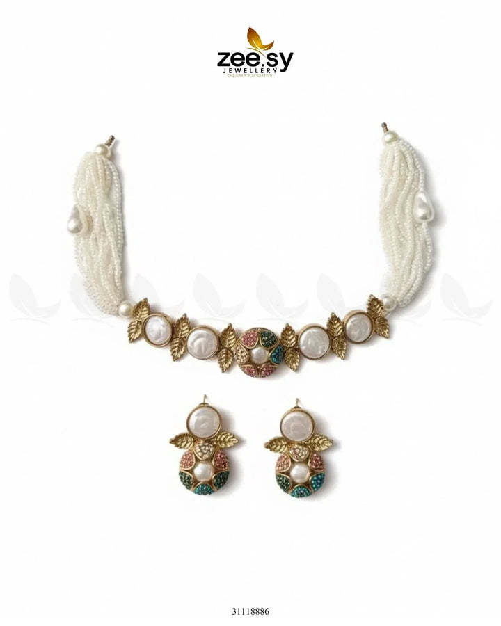 Crest Choker Necklace Set Necklace Sets - Zeesy Jewellery Pakistan | Premium Artificial & Imitation Jewellery
