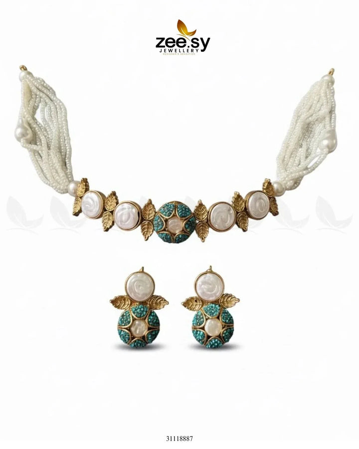 Crest Choker Necklace Set Necklace Sets - Zeesy Jewellery Pakistan | Premium Artificial & Imitation Jewellery