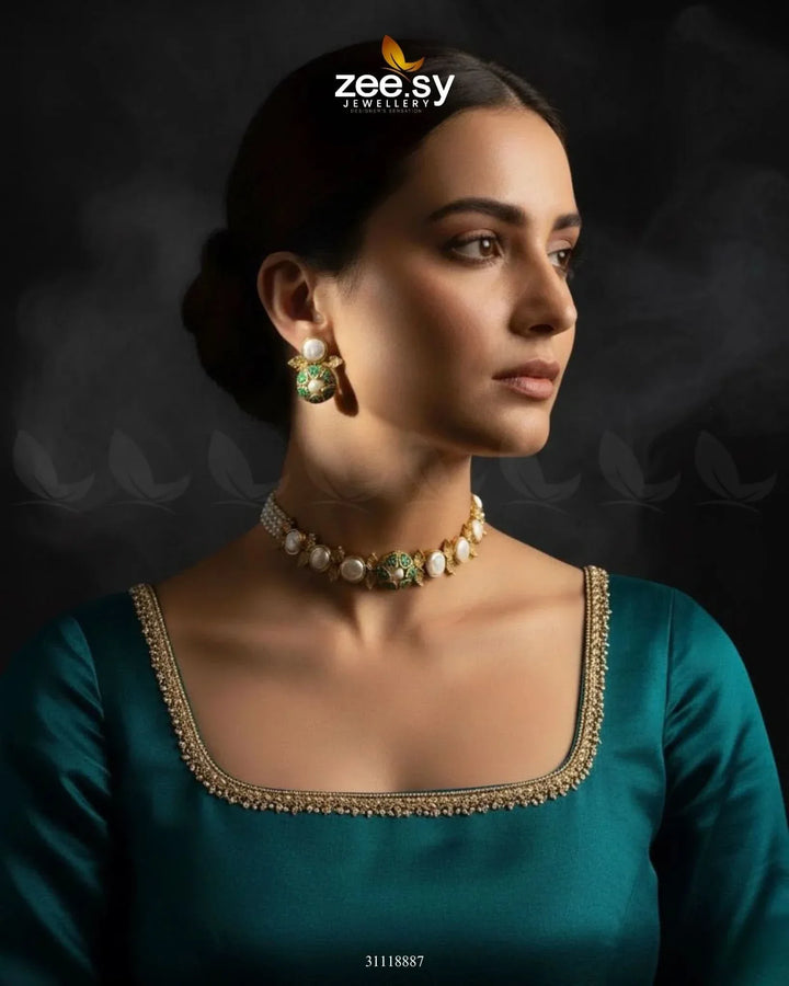 Crest Choker Necklace Set Necklace Sets - Zeesy Jewellery Pakistan | Premium Artificial & Imitation Jewellery